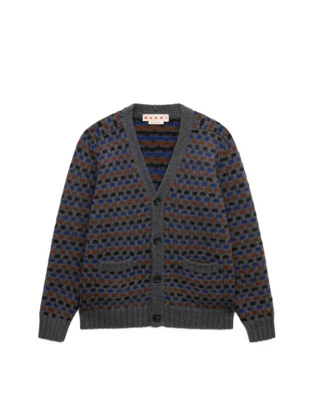 Marni Blue And Shetland Wool Jacquard Cardigan for men