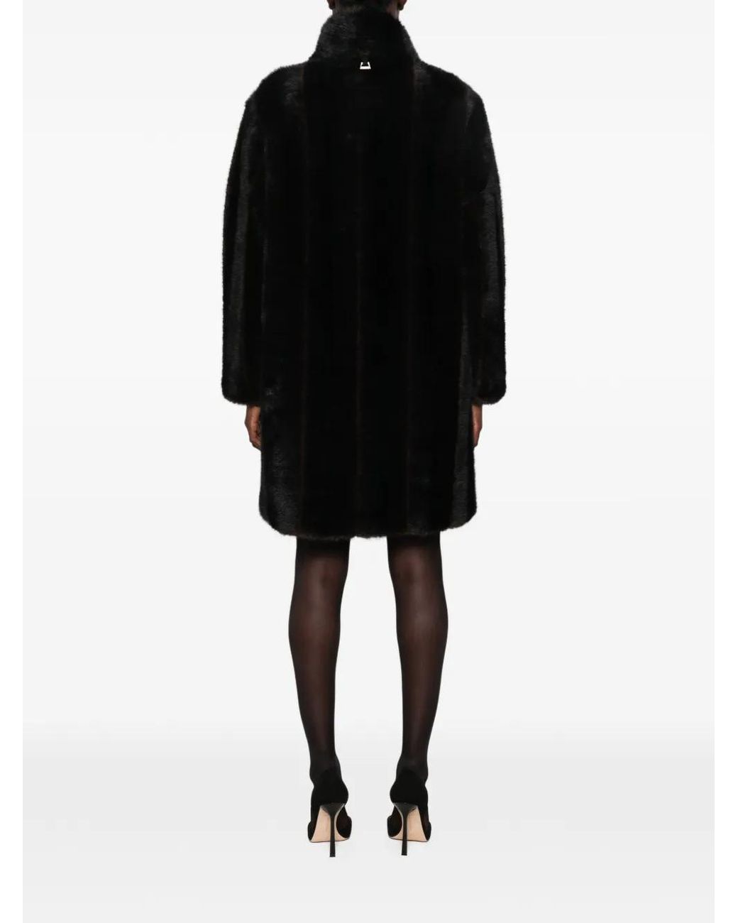 Apparis Black Blair Faux-Fur Stand-Collar Coat