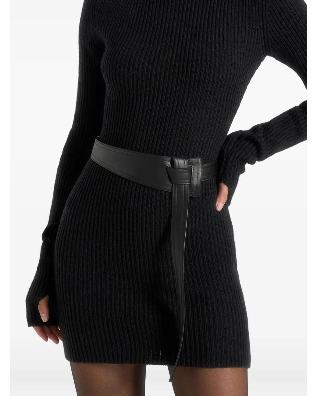 Manière De Voir Black Kalia Turtleneck Belted Knitted Mini Dress