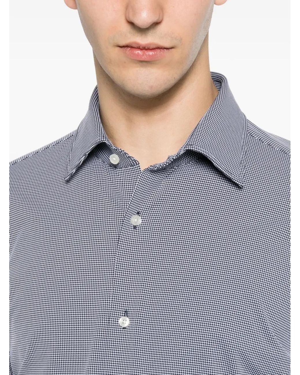 Boss Gray Geometric-Print Long-Sleeve Shirt for men