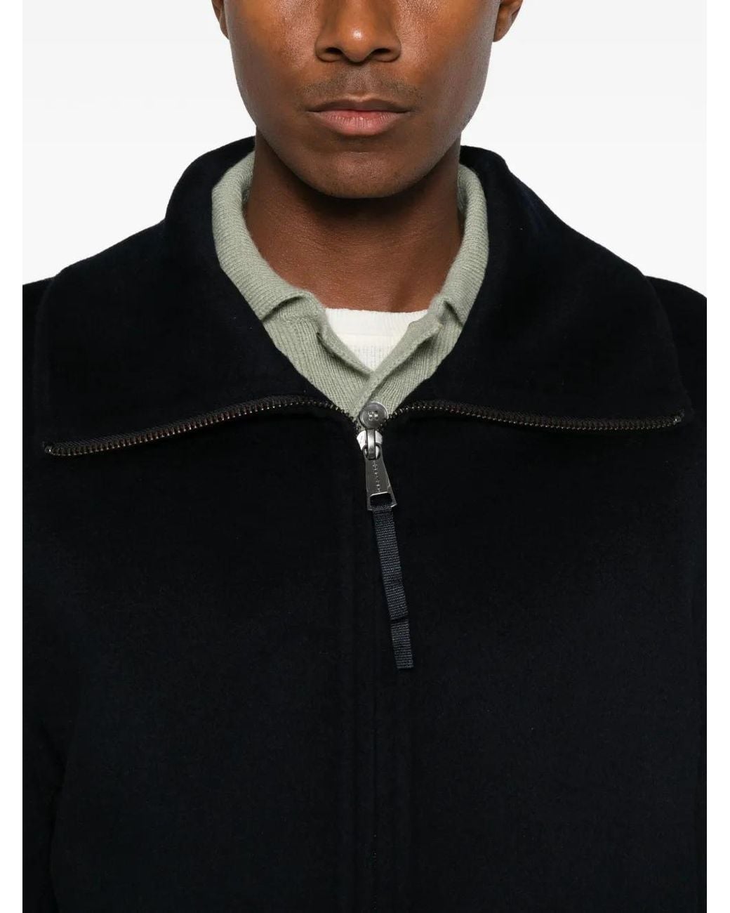 Amaranto Black Zip-Up Spread-Collar Jacket for men