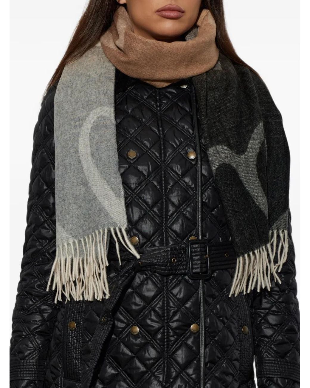 Paul Smith Gray Logo-Intarsia Fringed Scarf
