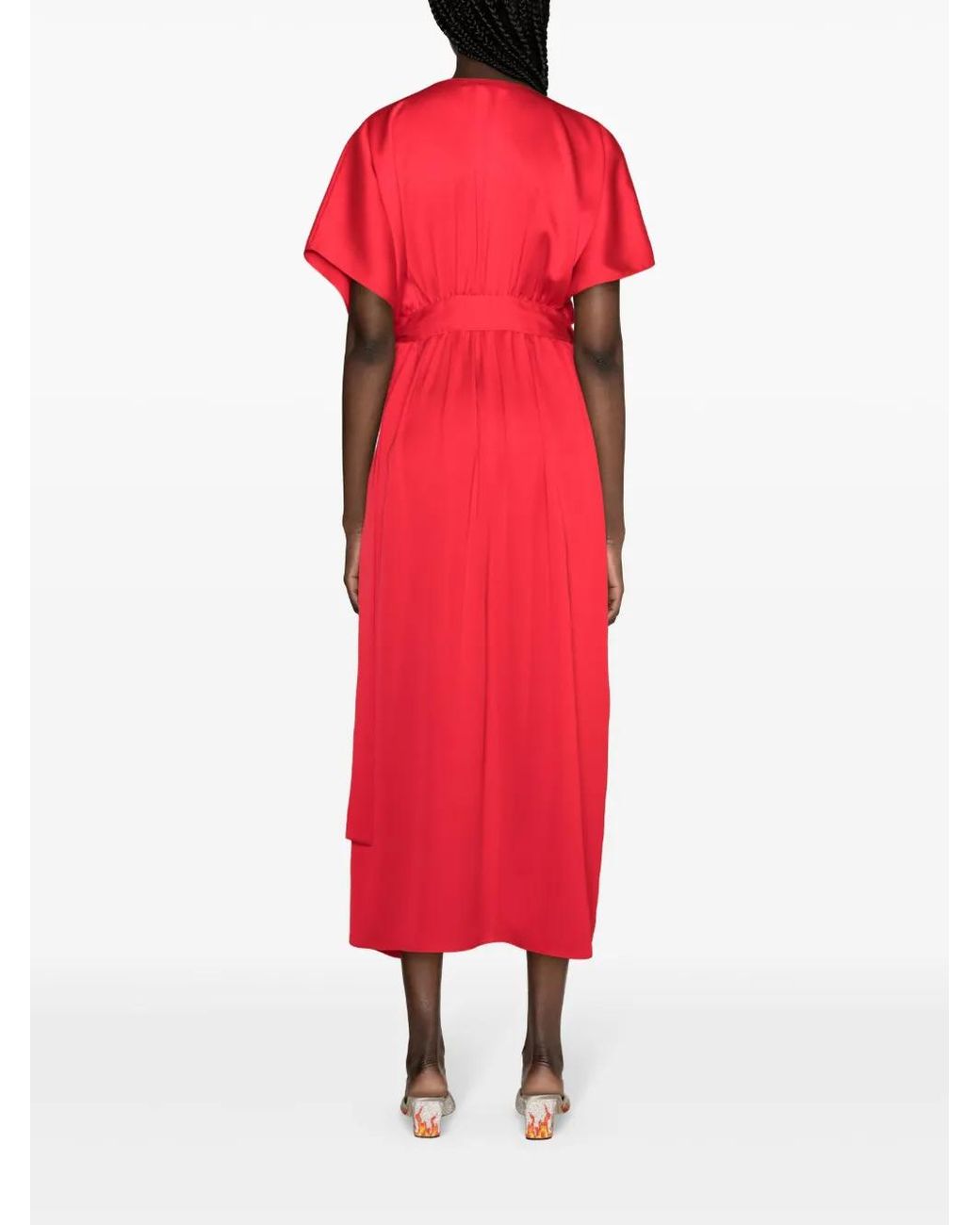 Genny Red V-Neck Satin Maxi Dress