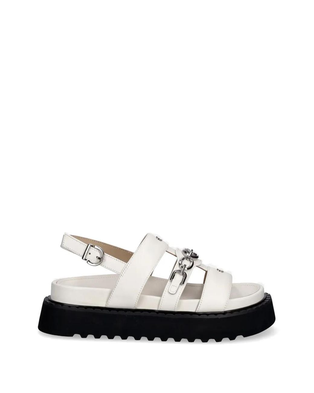 Pinko White Chain-Link Chunky-Sole Sandals