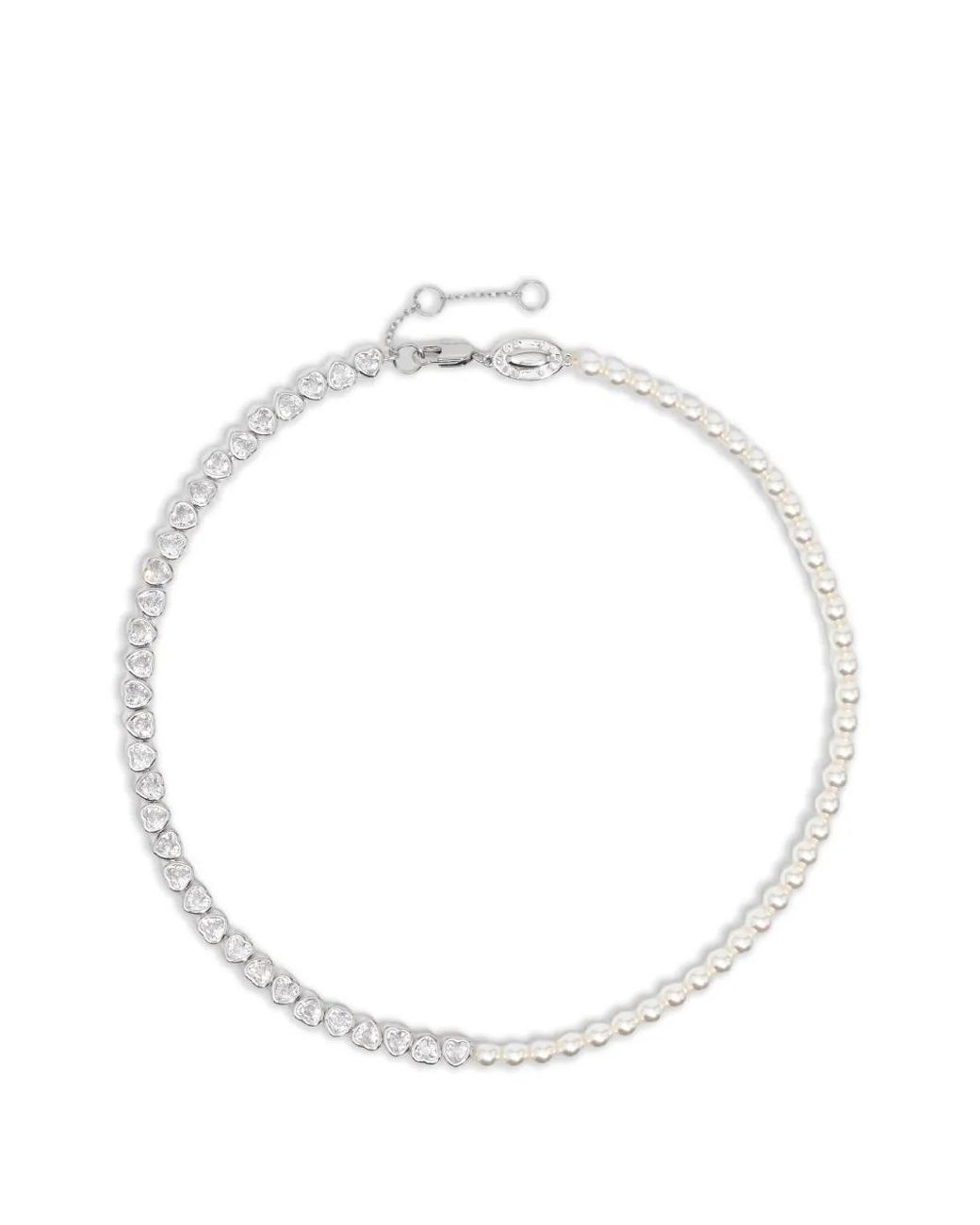 Bimba Y Lola White Pearls And Crystals Heart Necklace