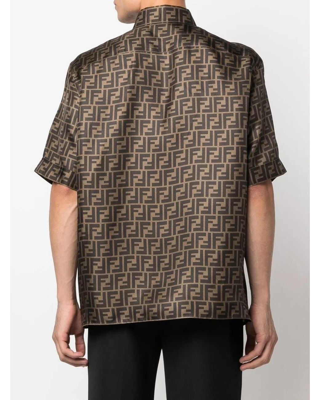 Fendi Brown Luxurious Ff Print Silk Shirt for men