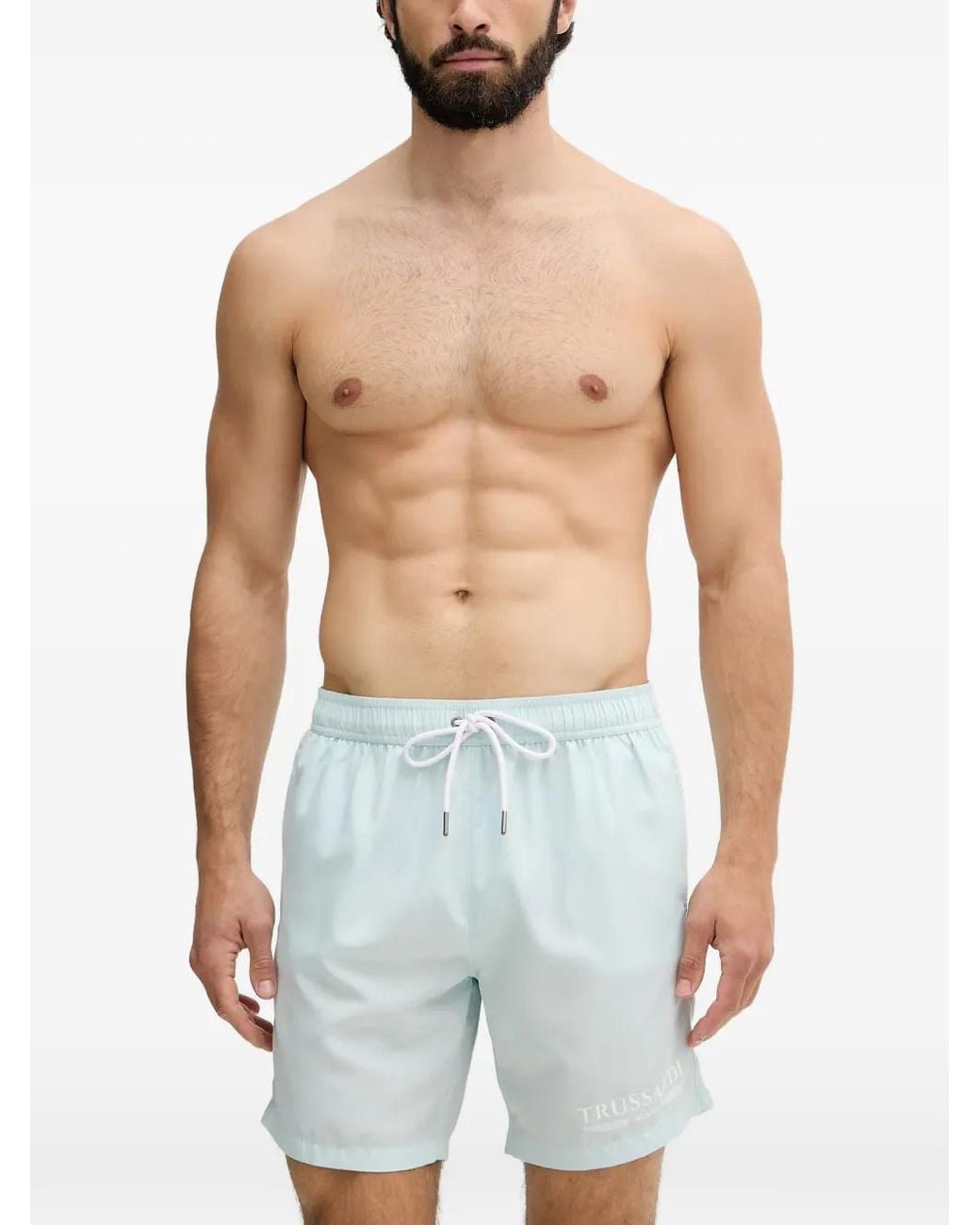 Trussardi Blue Logo-Print Drawstring Swim Shorts for men