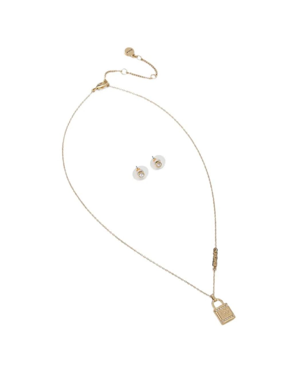 DKNY White Crystal-Embellished Earrings And Necklace Set