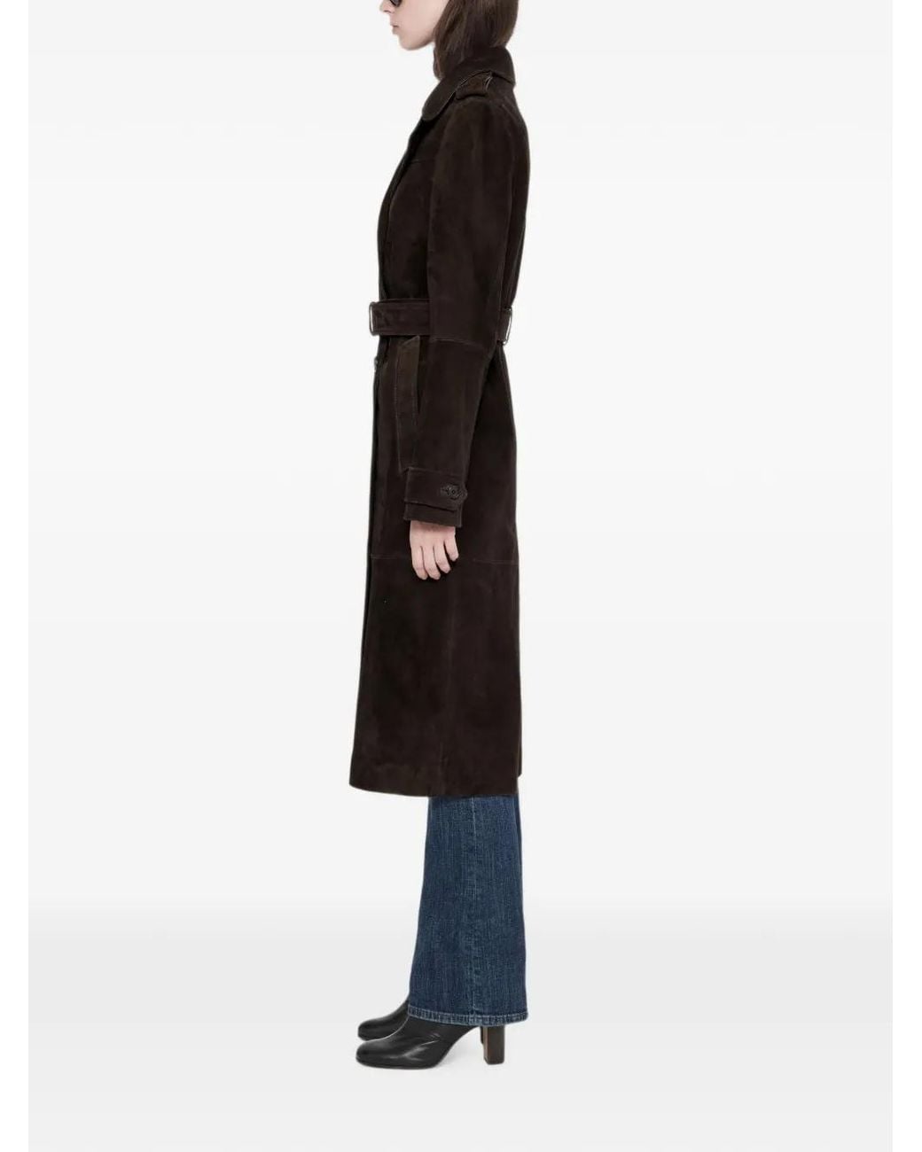 AllSaints Black Double-Breasted Suede Coat