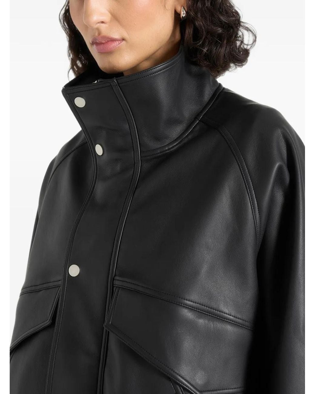 Manière De Voir Black Leather Bomber Jacket for men