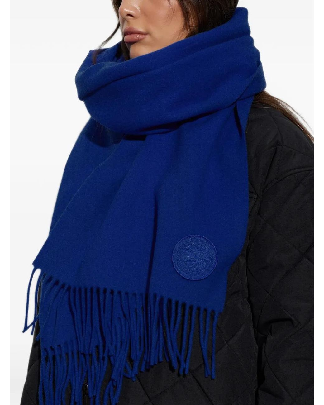 Canada Goose Blue Schal Mit Fransen Und Logo-Patch