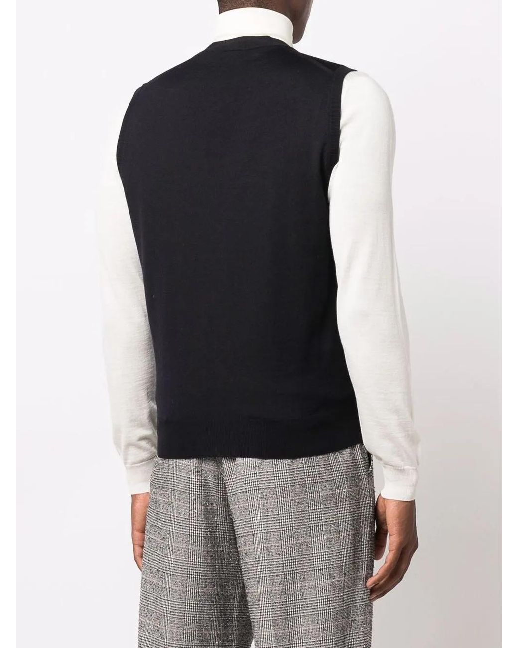 Dell'Oglio Blue V-Neck Merino Wool Vest for men