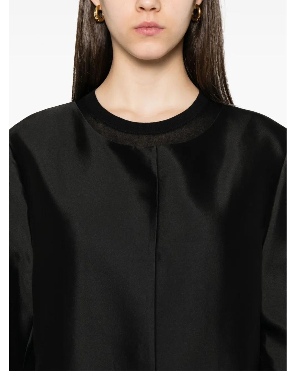 Totême Black Collarless Silk Coat