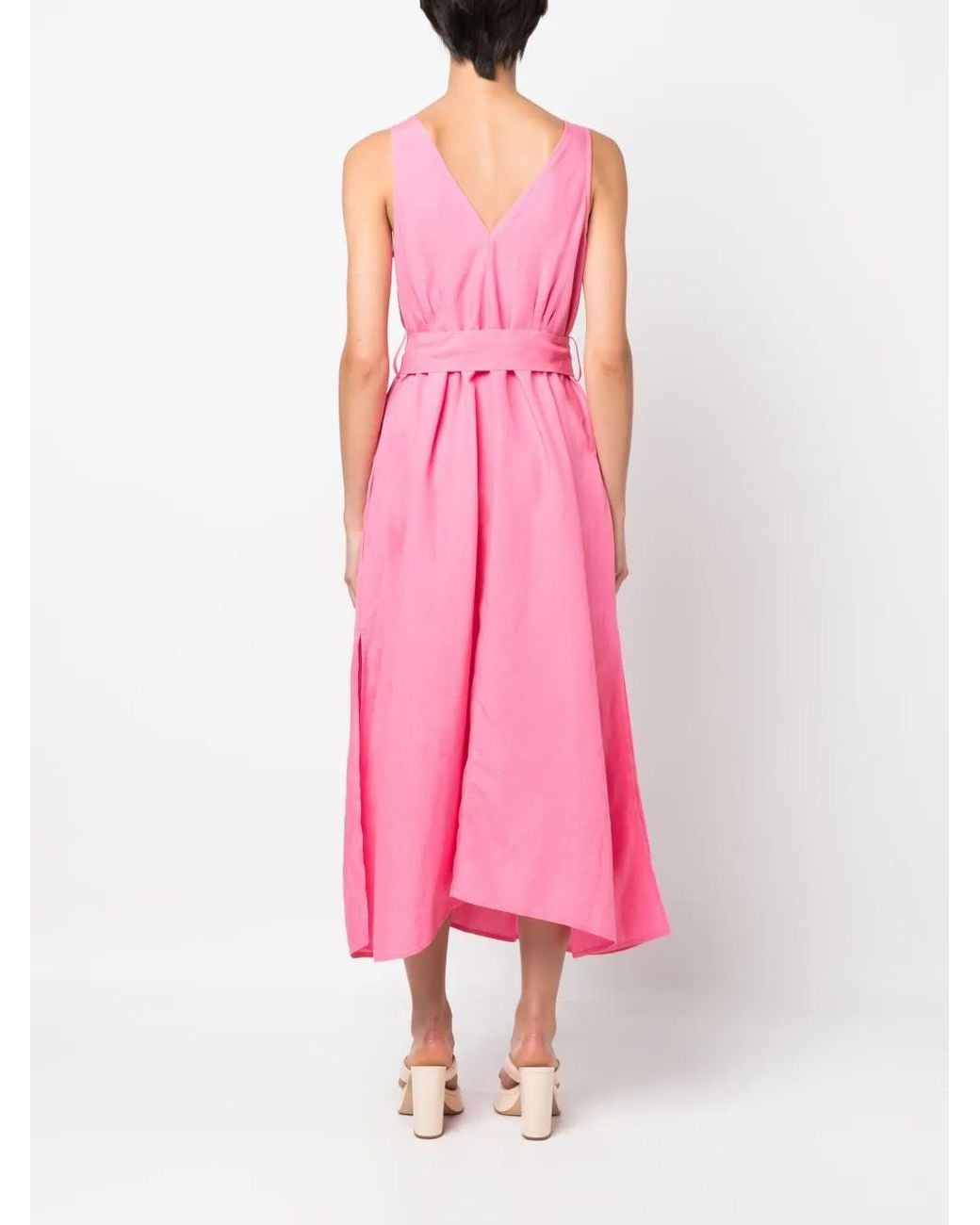 Closed Pink Belted-Waist Sleeveless Dress