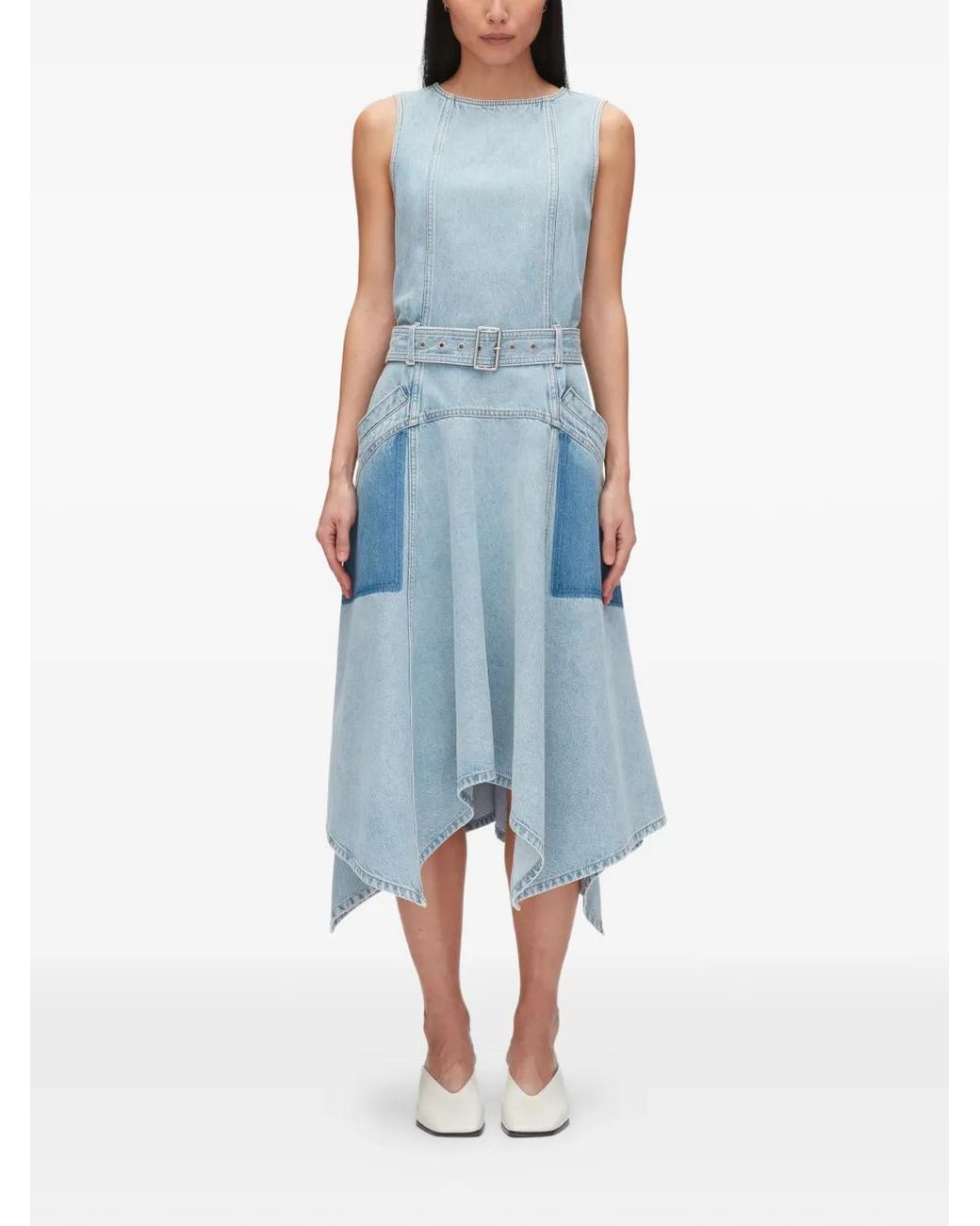 3.1 Phillip Lim Blue Patchwork Belted Cotton Midi Dress