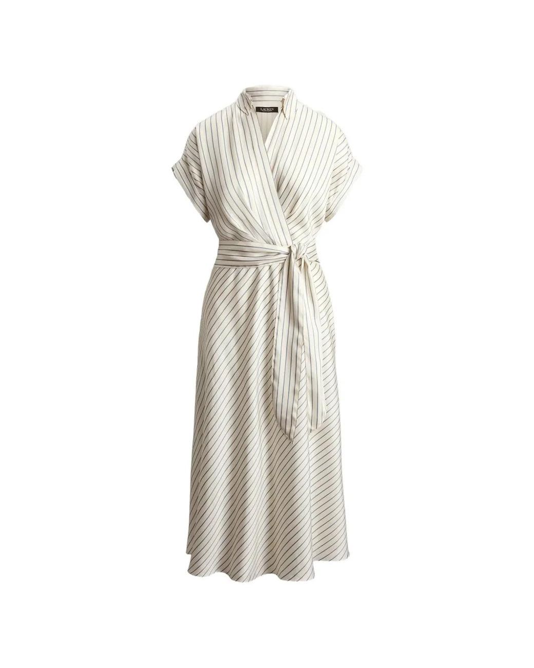 Ralph Lauren White Stripe-Pattern Wrap-Style Dress