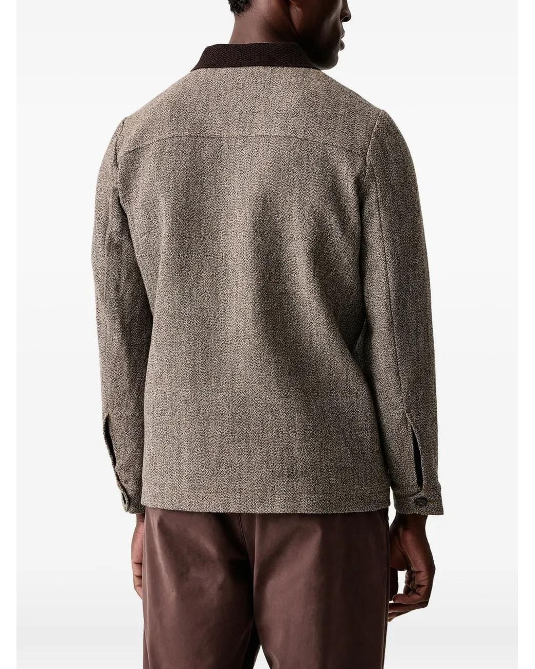 Mos Mosh Brown Herringbone-Pattern Jacket for men