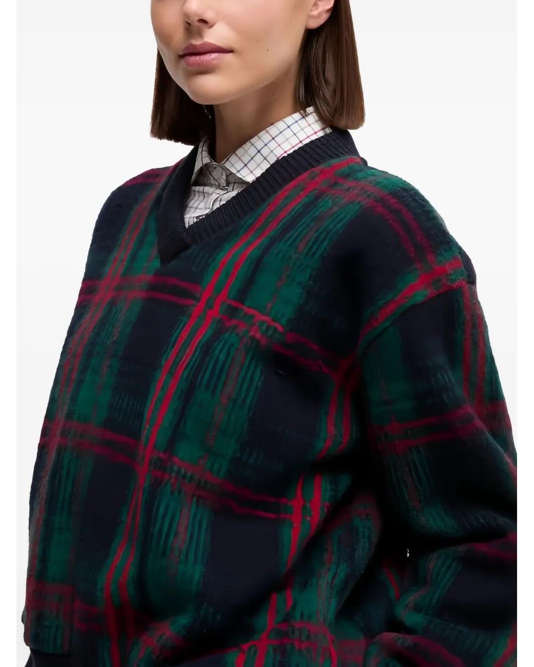 Aspesi Blue V-Neck Plaid Sweater