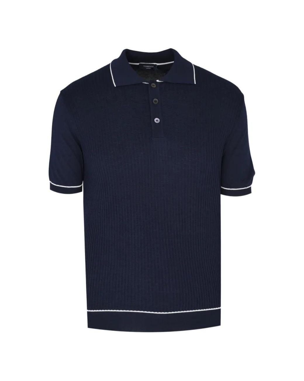 Tombolini Blue Ribbed-Knit Tipped Polo Shirt for men