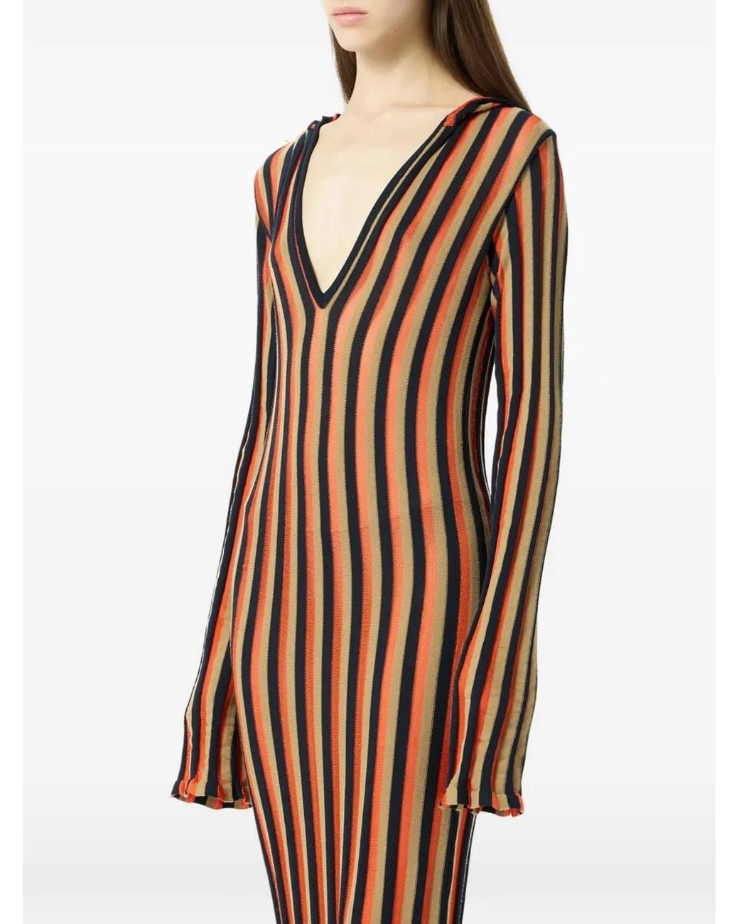 Blumarine Brown Striped Hooded Dress