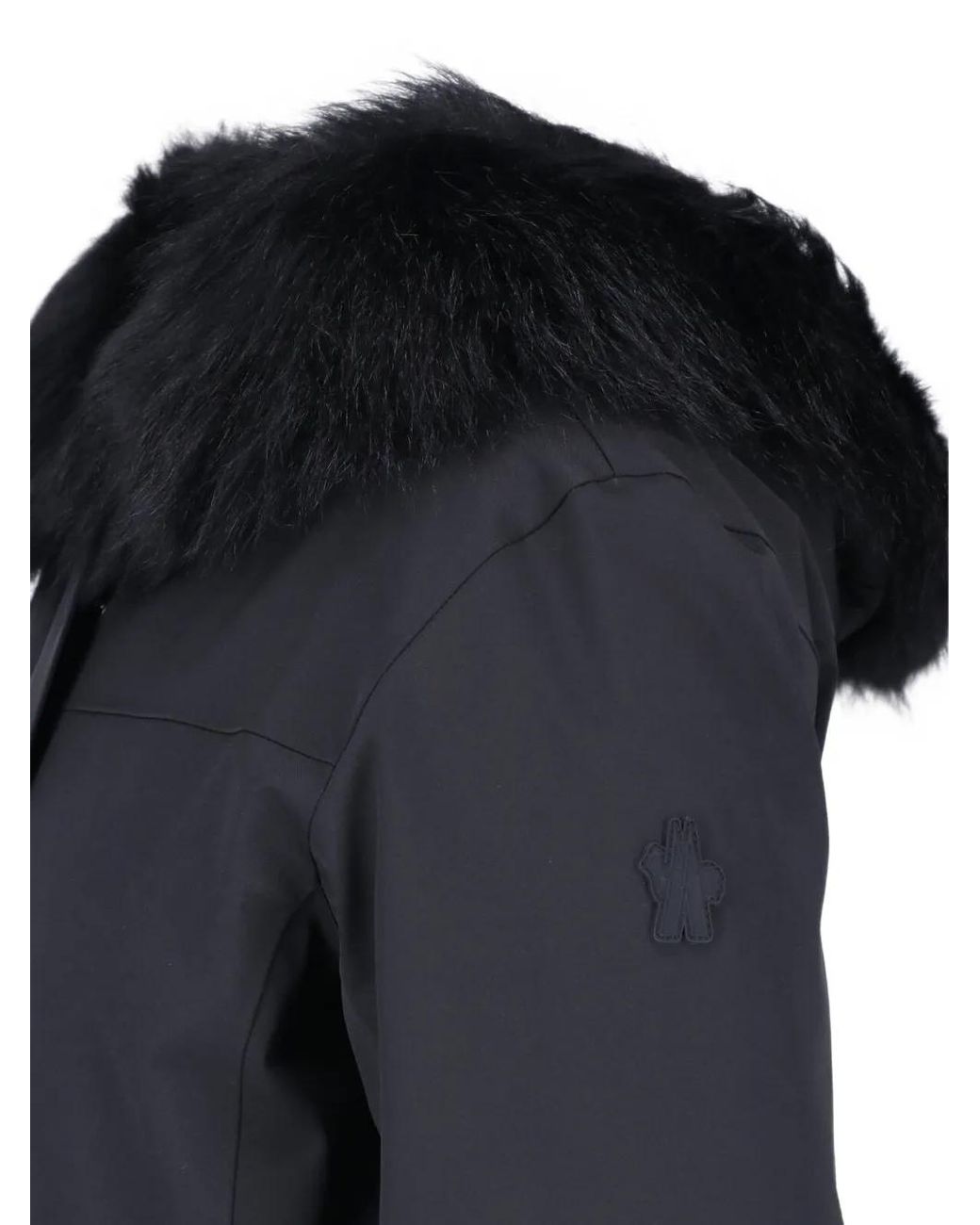 Moncler Black Loira Faux Fur-Trimmed Belted Jacket
