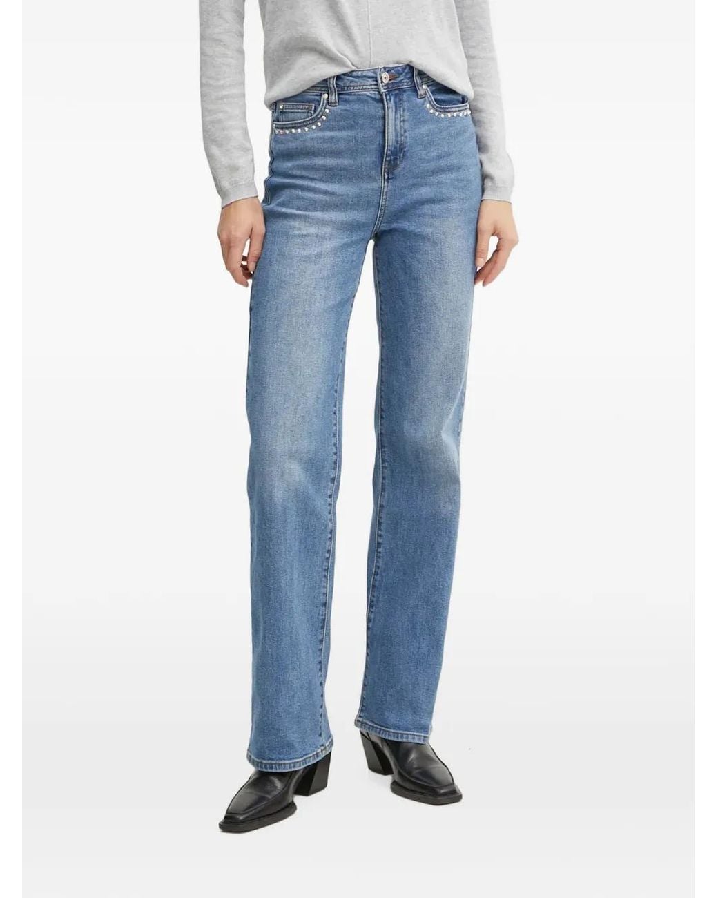 Morgan Blue Stud-Embellished Stonewashed Jeans