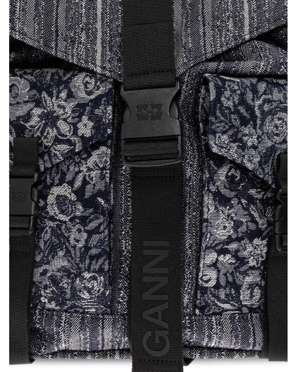 Ganni Black Floral-Motif Backpack