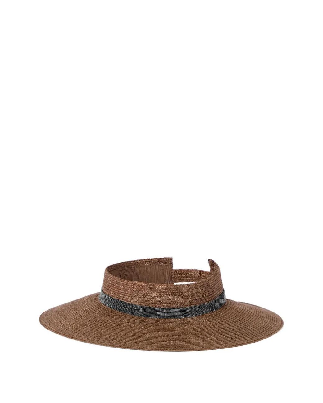 Brunello Cucinelli Brown Hemp Visor With Precious Monili Band