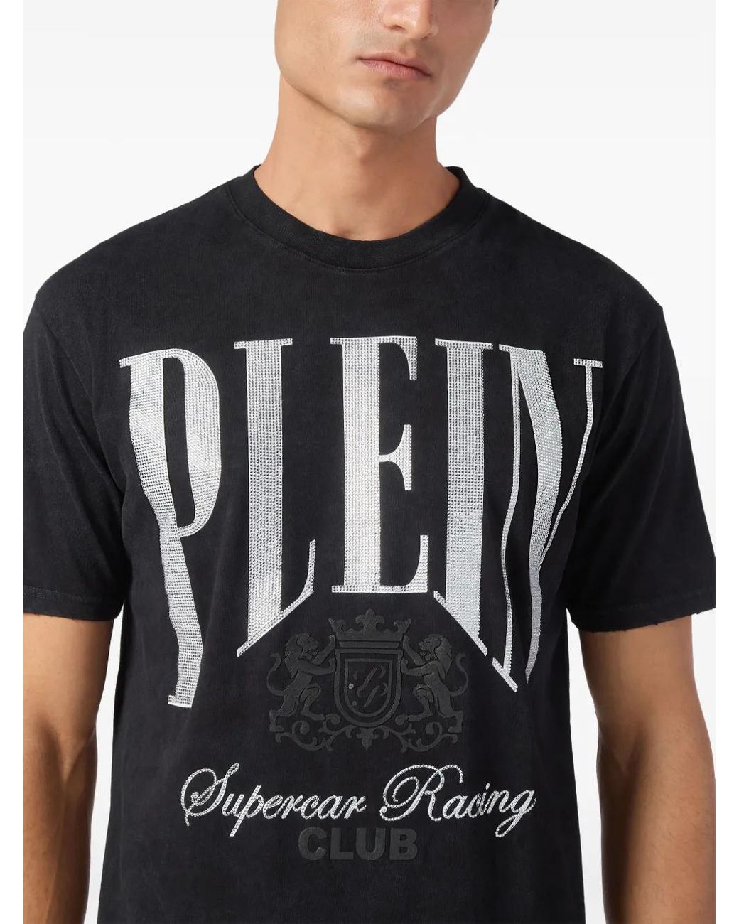Philipp Plein Black Strass Cars Racing T-Shirt for men
