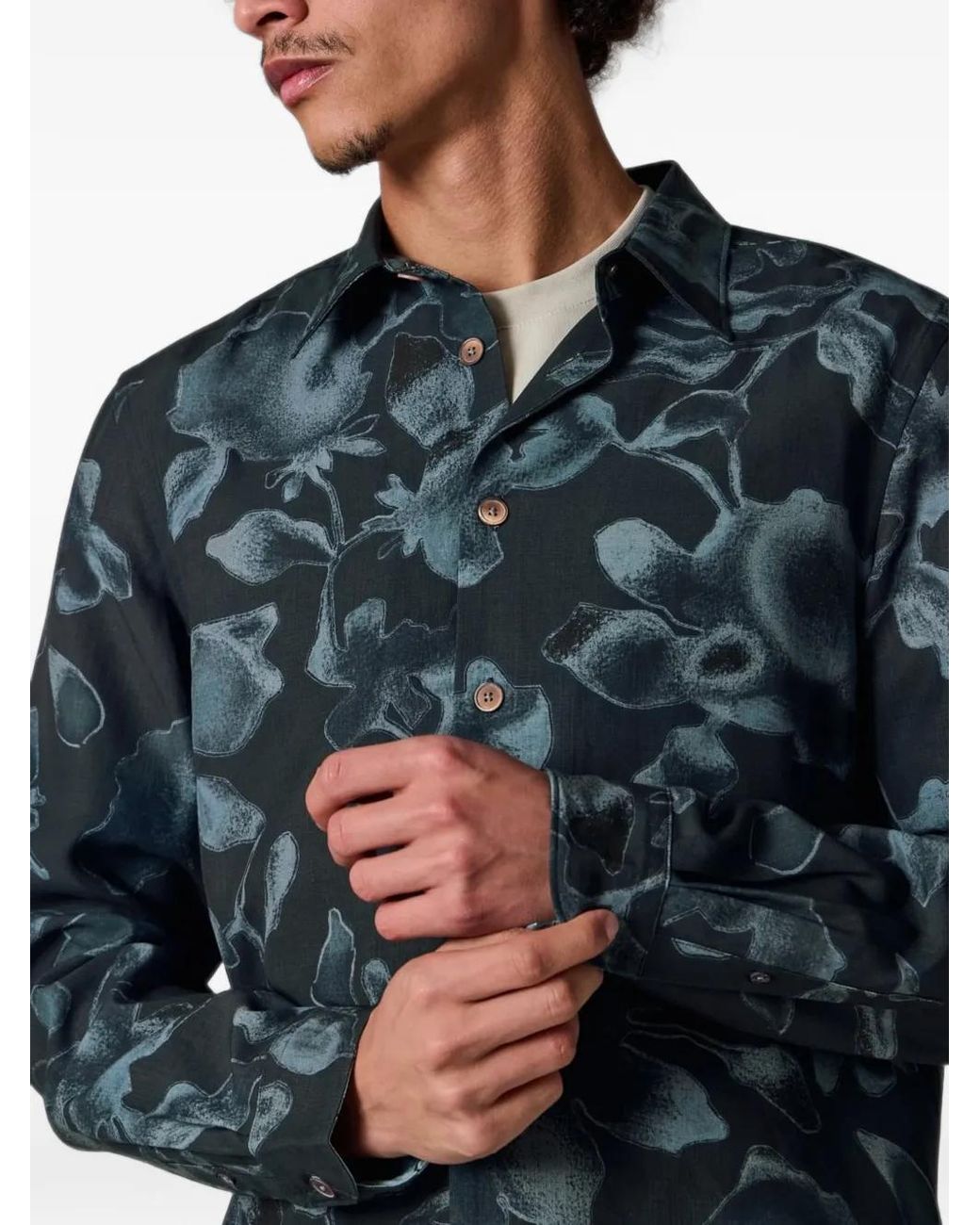 Paul Smith Blue Good Fortune Floral Print Shirt for men