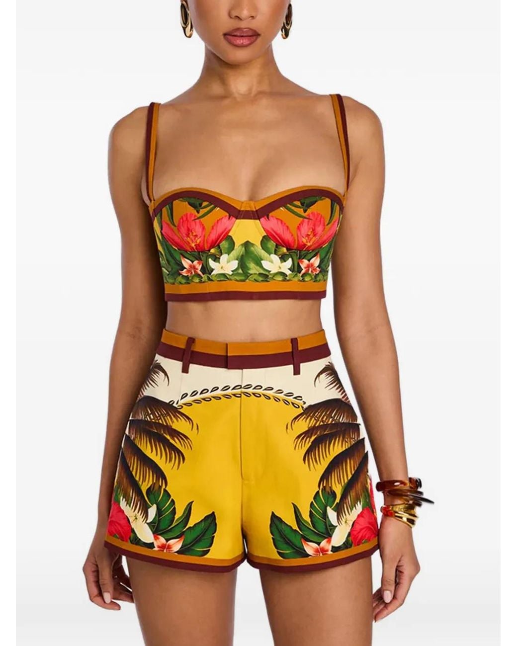 retroféte Orange Cricket Tropical-Sunset-Print Cropped Top