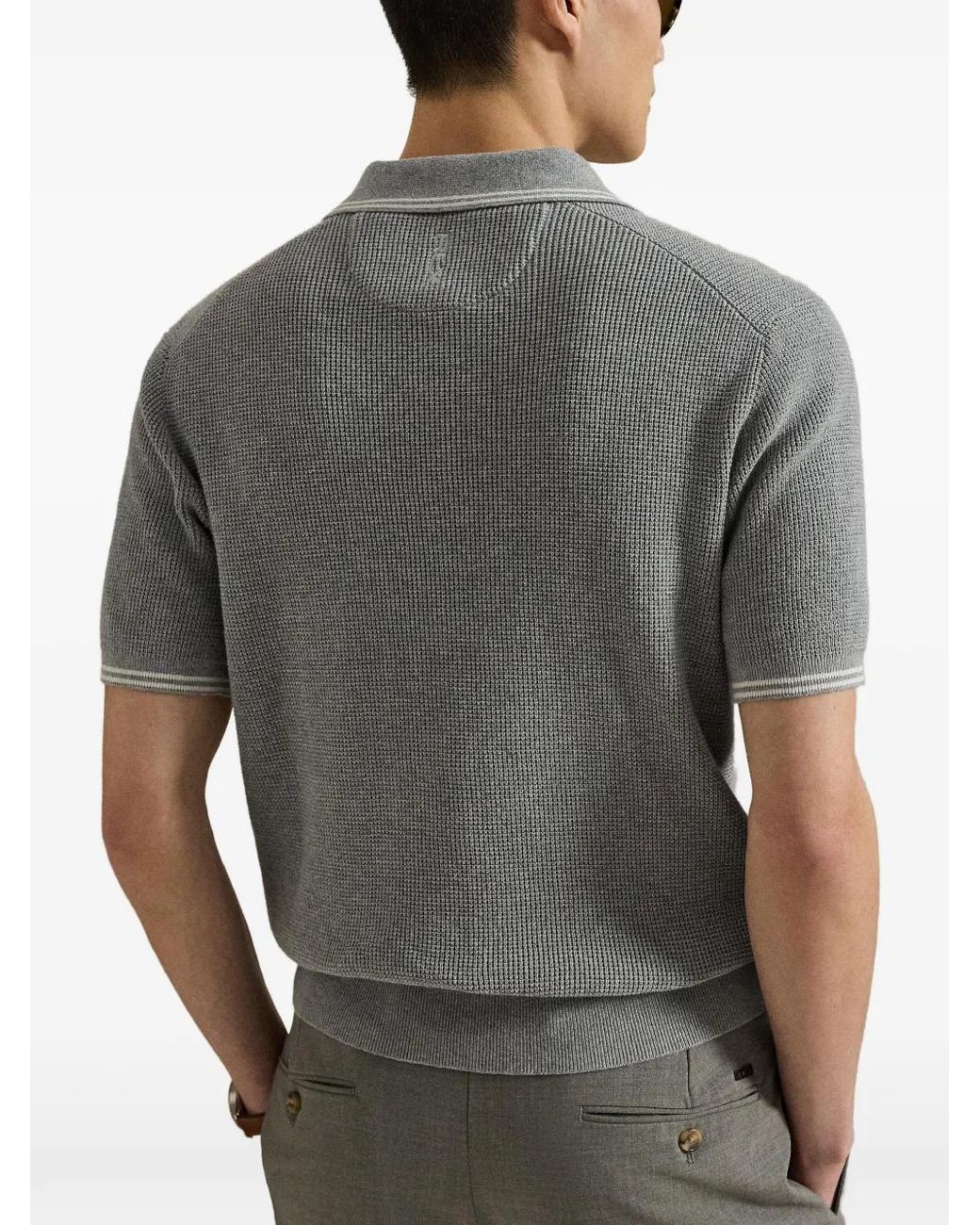 Ralph Lauren Gray Waffle-Knit Cotton Polo Shirt for men