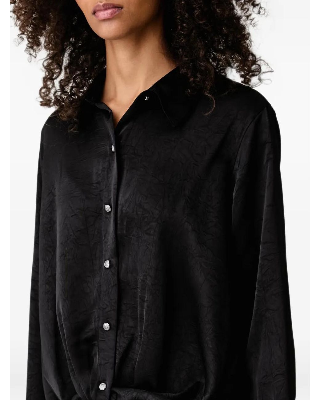 DKNY Black Crinkled-Finish Twist-Front Shirt