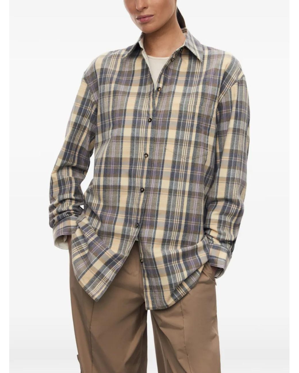 12 STOREEZ Gray Marilyn Check-Pattern Shirt