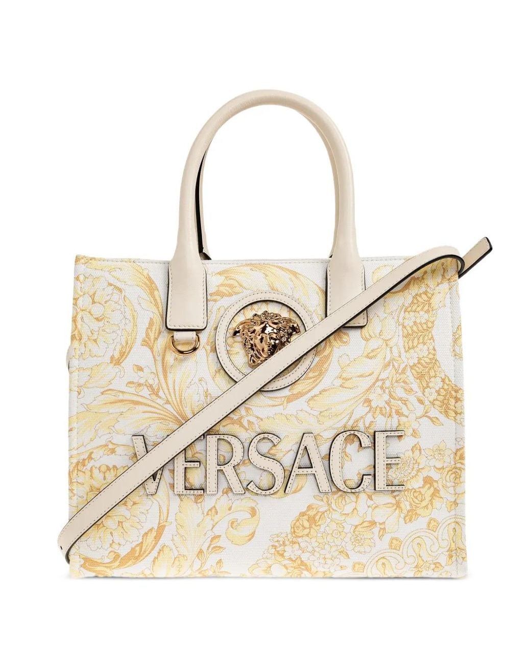 Versace Natural La Medusa Printed Small Canvas Tote Bag