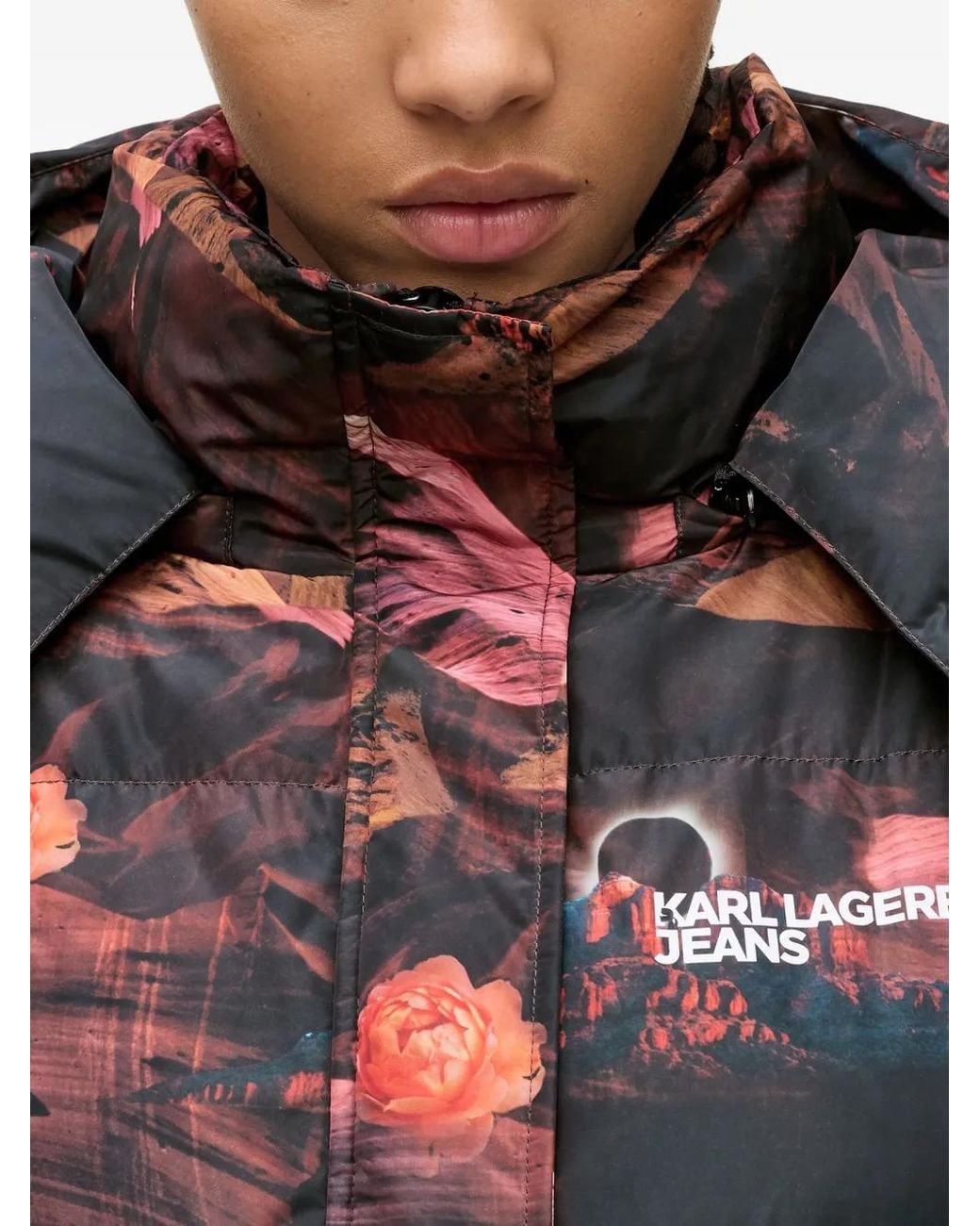 Karl Lagerfeld Gray All-Over Graphic-Print Puffer Jacket