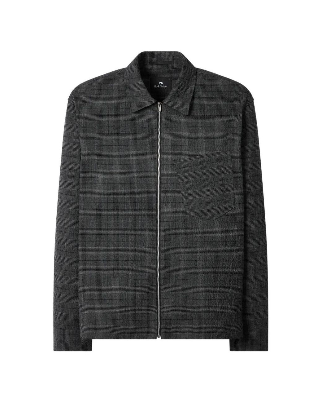 Paul Smith Black Check-Pattern Zip Shirt Jacket for men