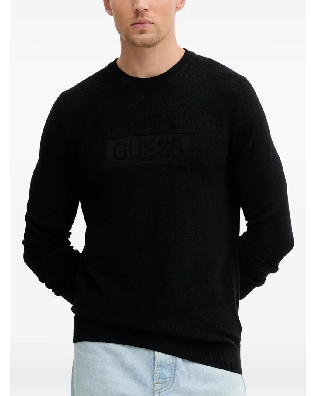 Guess Black Embossed Logo Sweater for men