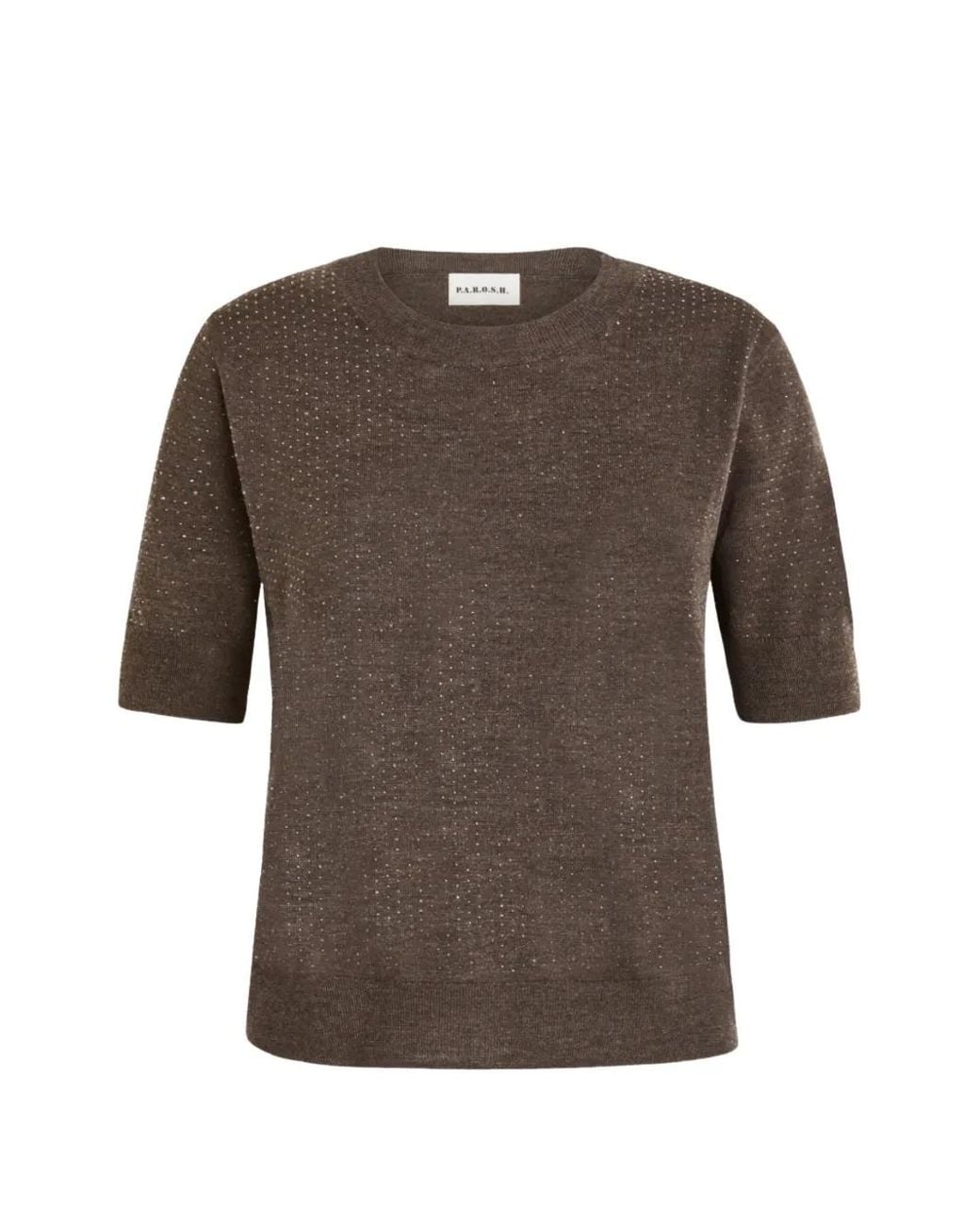 P.A.R.O.S.H. Brown Strass-Embellished Short-Sleeve Sweater