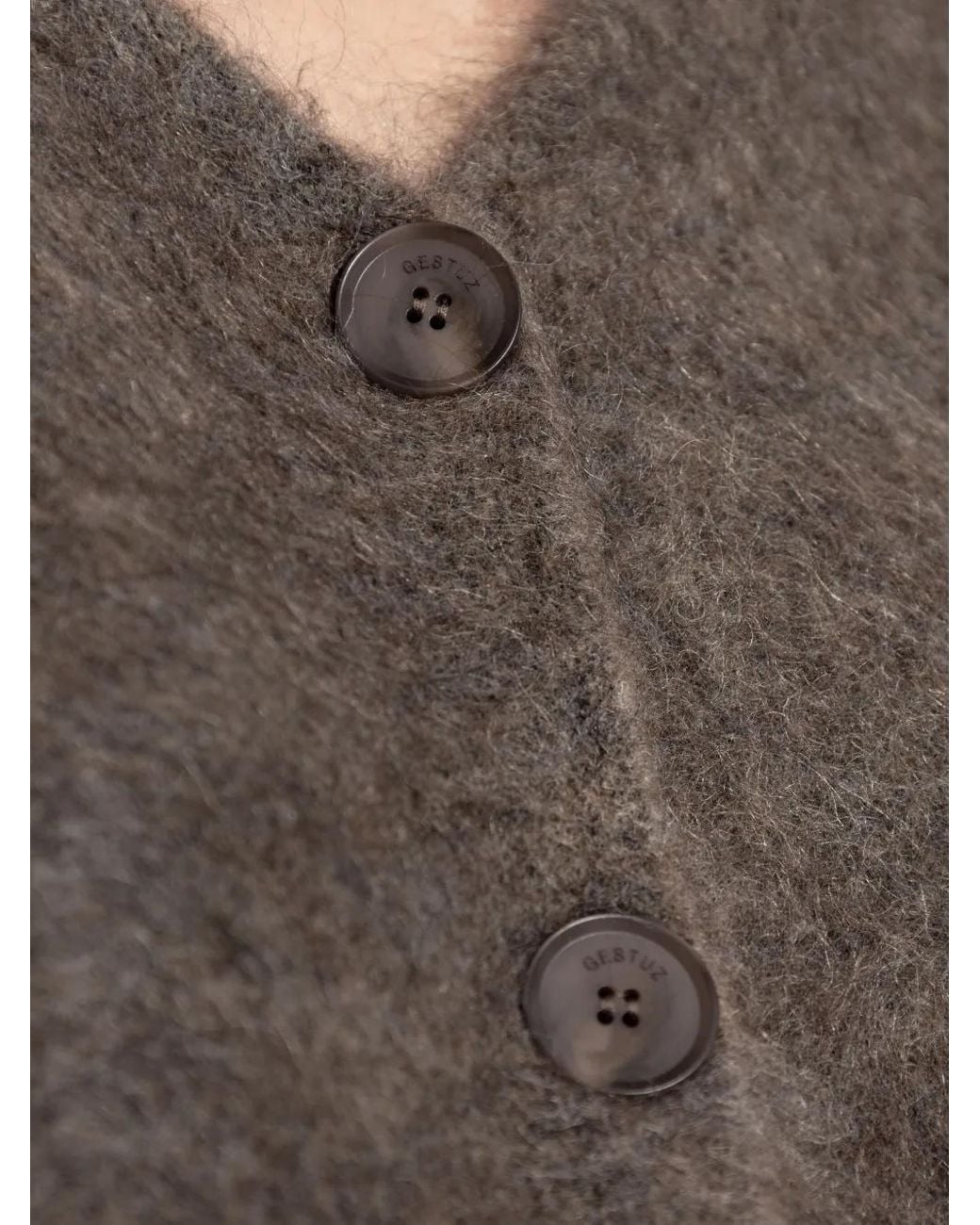 Gestuz Brown Button-Front Fluffy Cardigan
