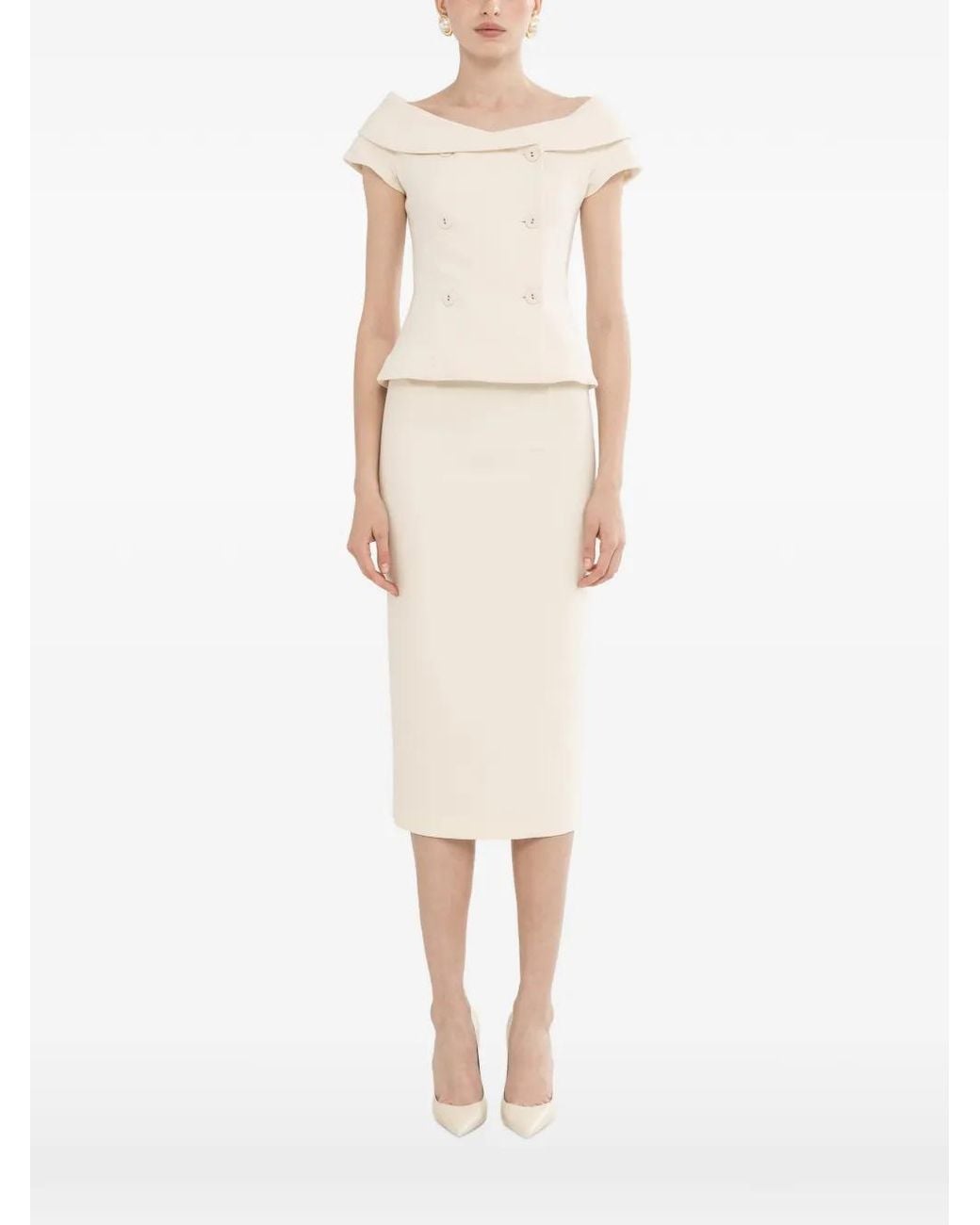 Nissa Natural Off-Shoulders Fitted Blazer
