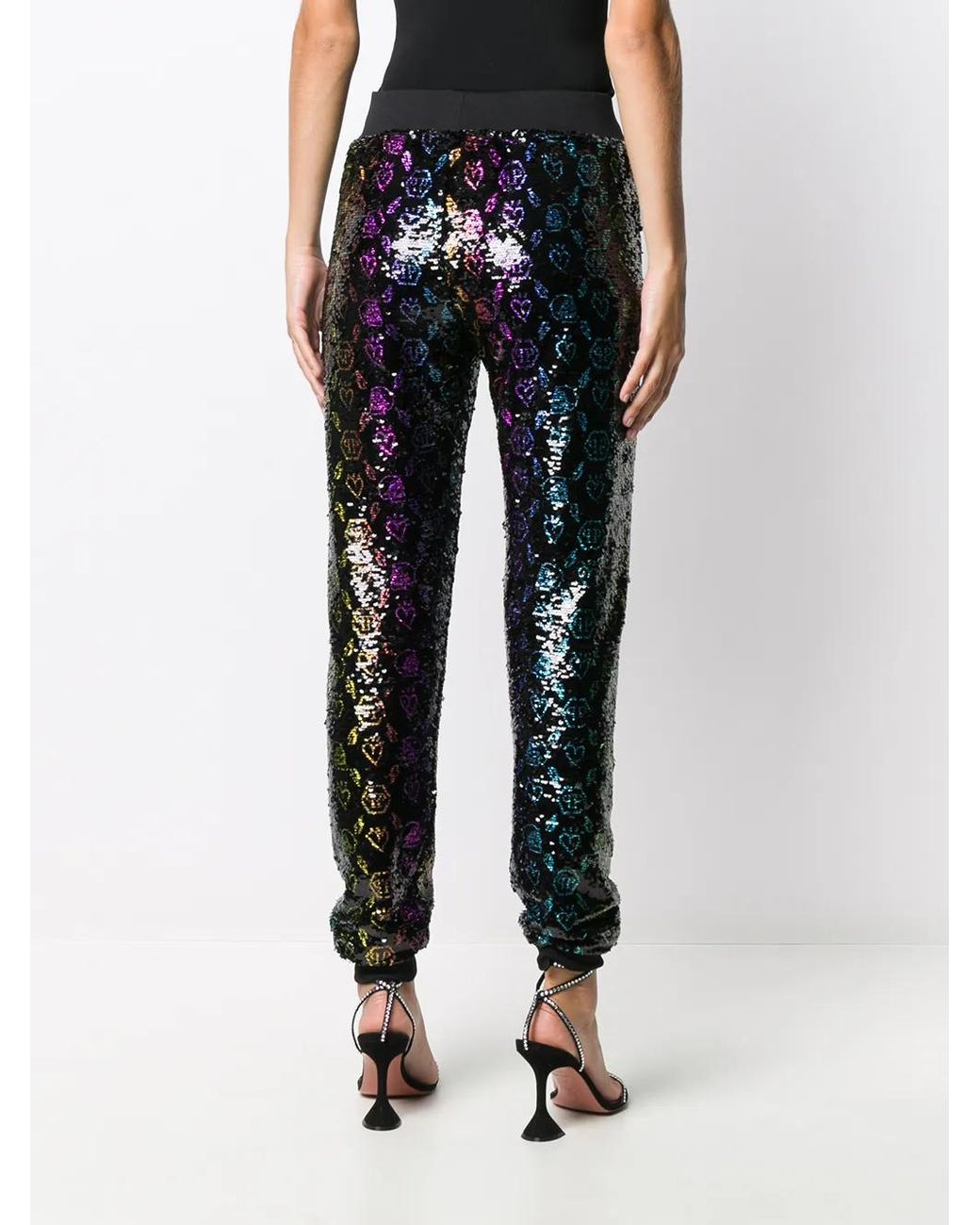 Philipp Plein Black Monogram Sequin Trousers