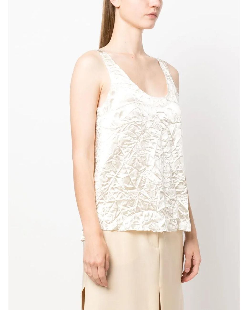 Lanvin White V-Back Crinkled-Effect Top
