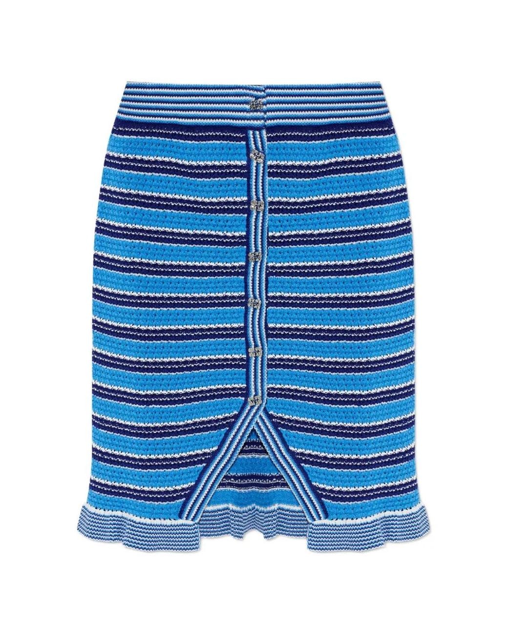 Ganni Blue Jupe Longue À Carreaux