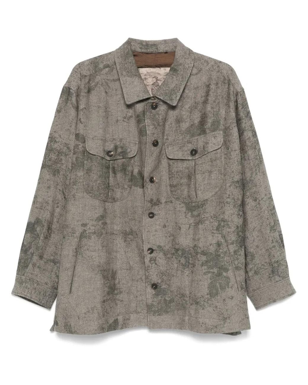 Ziggy Chen Gray Herringbone-Pattern Shirt for men