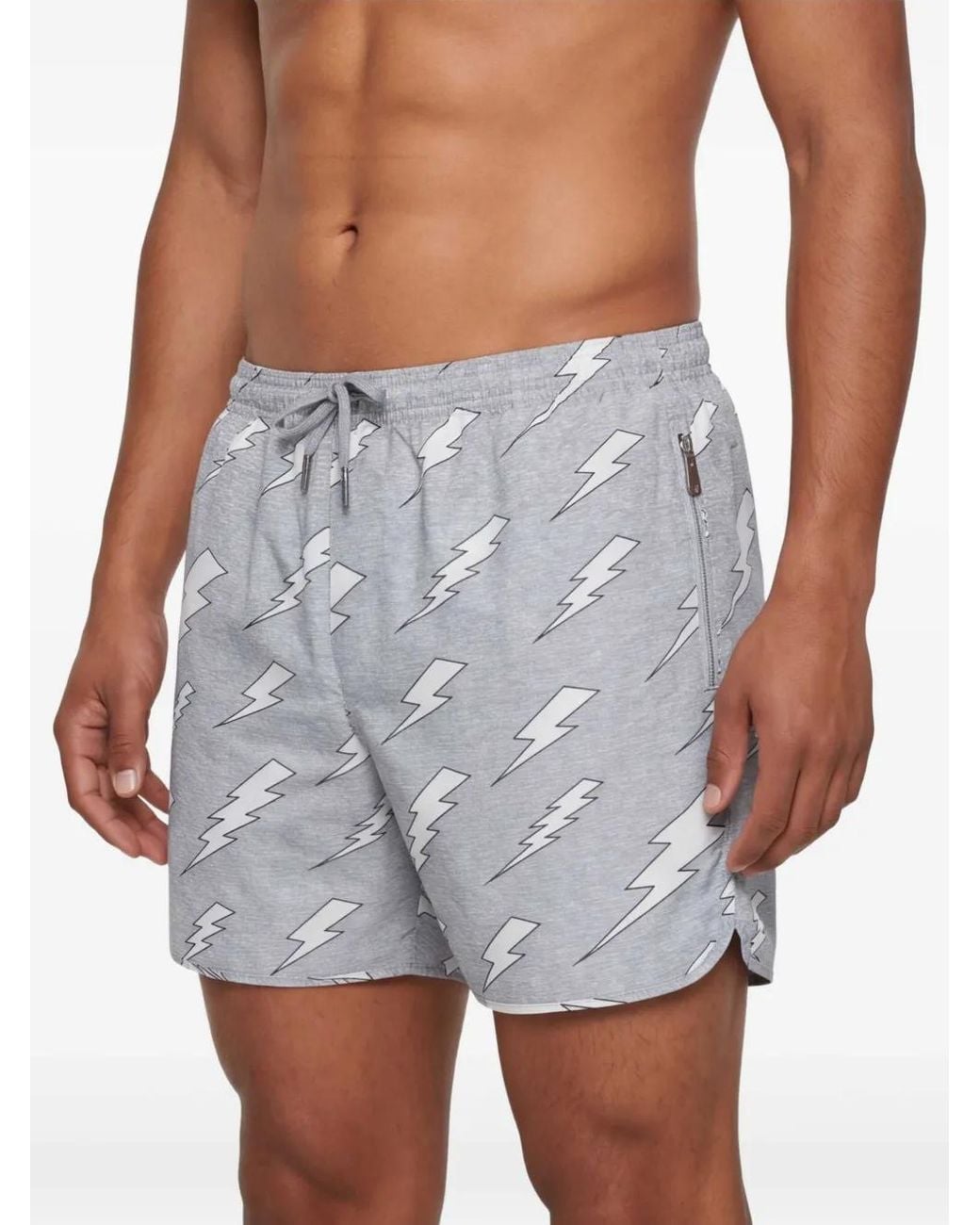 Neil Barrett Blue Rain Bolts-Print Swim Shorts for men