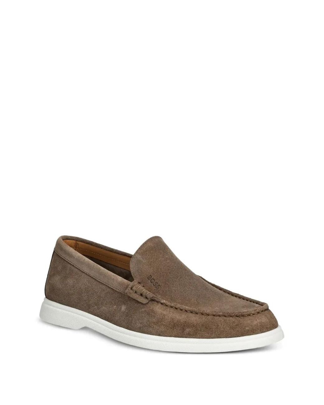 Boss Brown Suede Loafers With Emed Logo for men