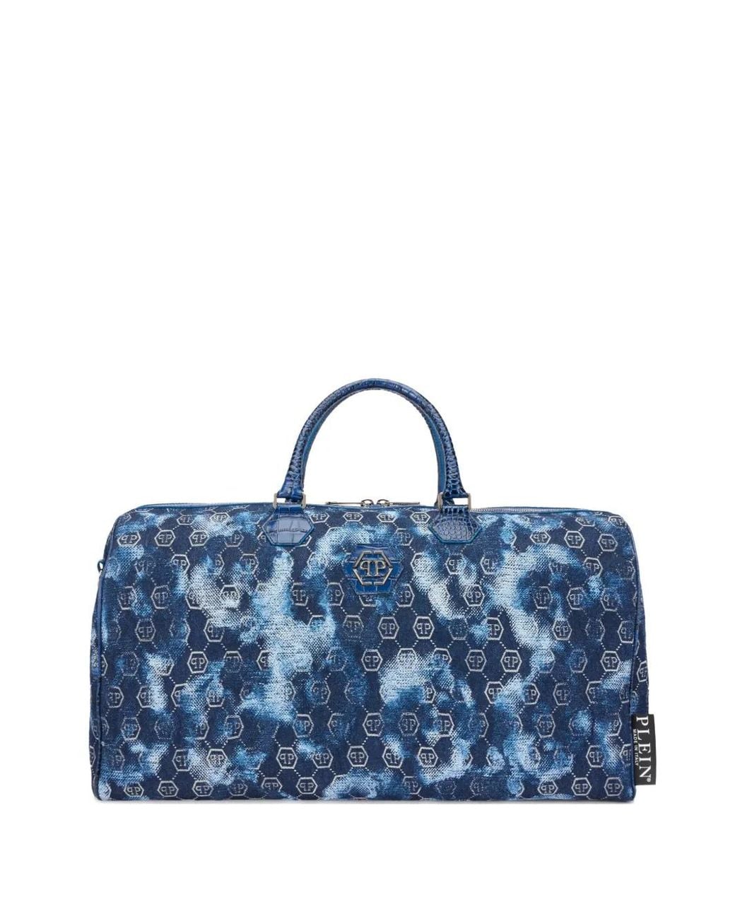 Philipp Plein Blue Jacquard Monogram Crocodile Duffle Bag for men