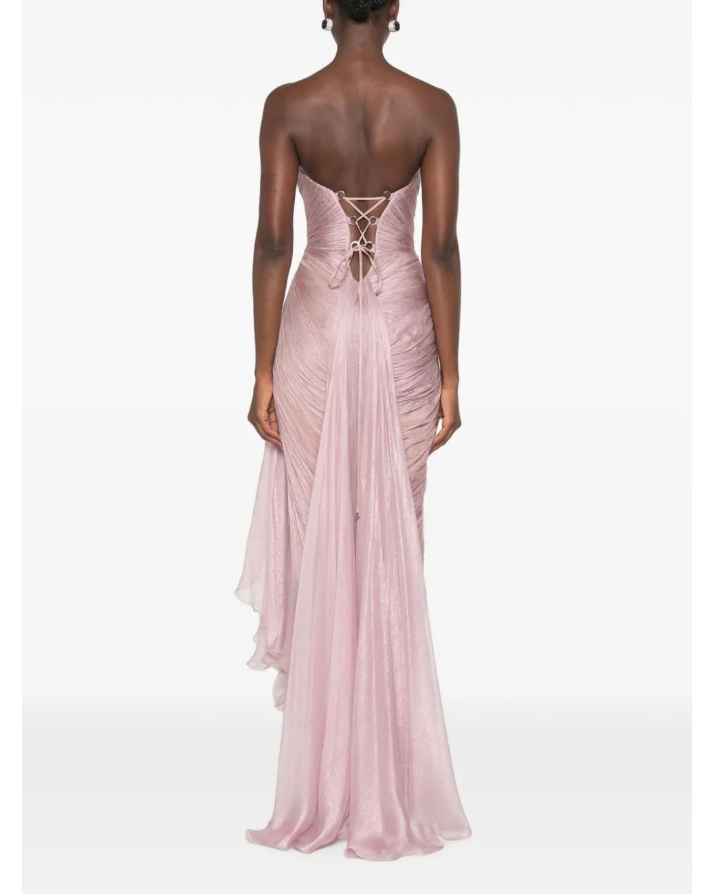 Maria Lucia Hohan Pink Jolie X Lace-Trimmed Draped Maxi Dress