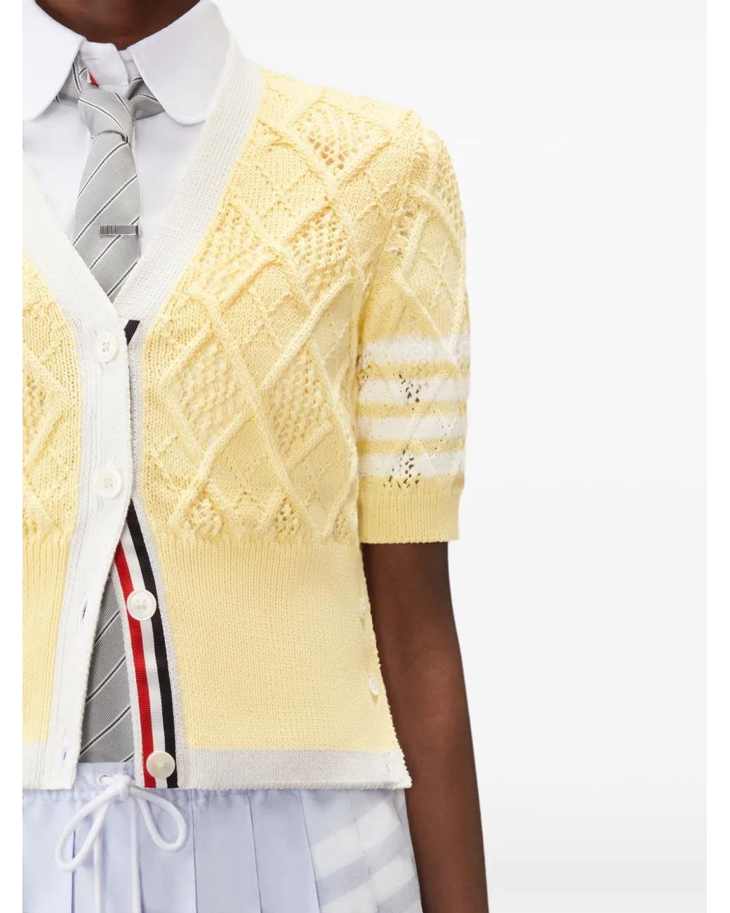 Thom Browne Natural Cardigan À Motif De Losanges Et Détail 4 Bandes Signature